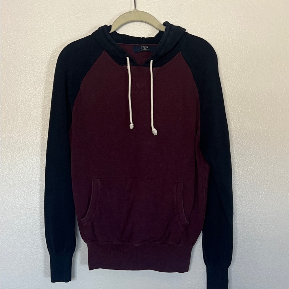 EUC J Crew Cotton Long Sleeve Thin Hoodie Sweater Burgundy and Navy sz S